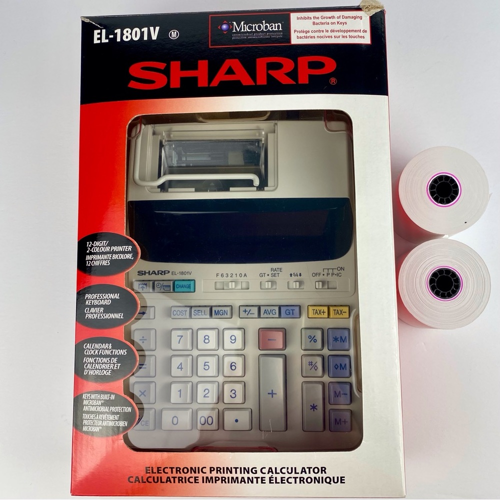 Sharp EL-1801V Electronic Printing Calculator Adding Machine, Box, 2 Paper Rolls